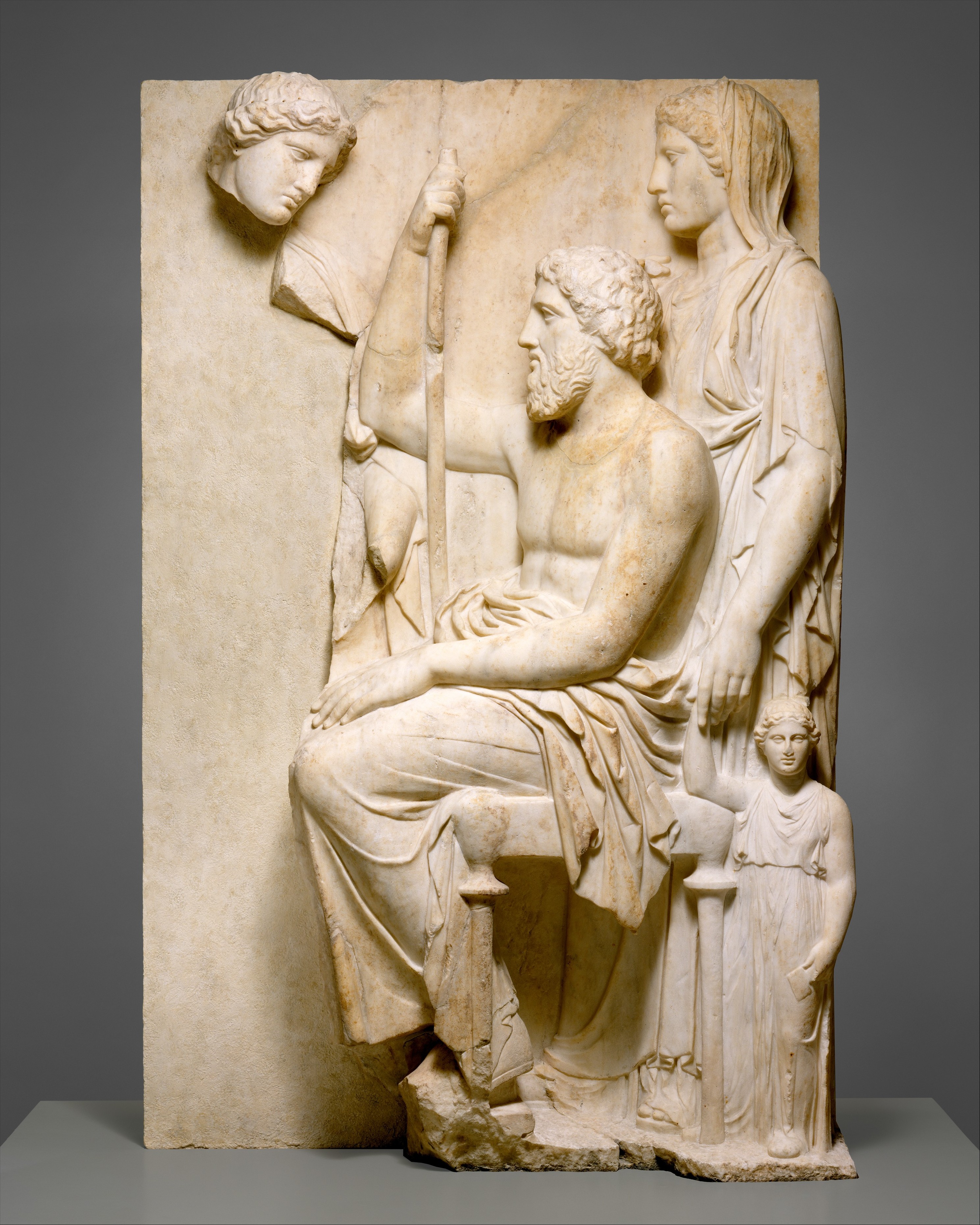 Marble grave stele with a family group, ca. 360 BCE. The Metropolitan Museum of Art, New York.
